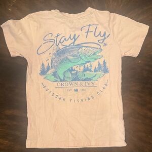 Crown & Ivy Stay Fly Fishing Tee - Blue and Salmon